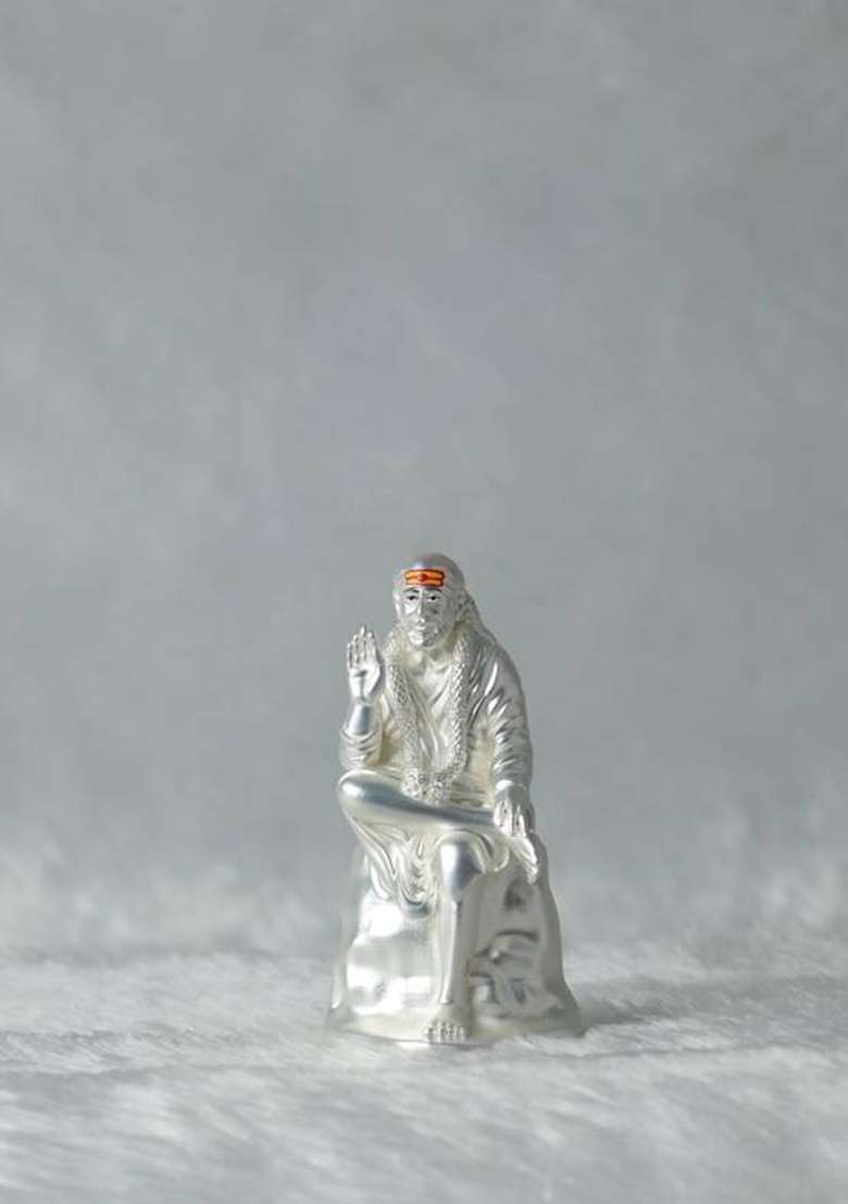 Divya Collection This Silver Plated Sai Baba Idol Decorative Showpiece - 8 Cm(Silver Plated Gold) - Indya
