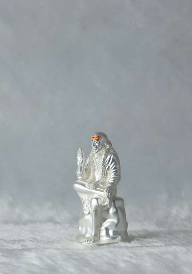 Divya Collection This Silver Plated Sai Baba Idol Decorative Showpiece - 8 Cm(Silver Plated Gold) - Indya