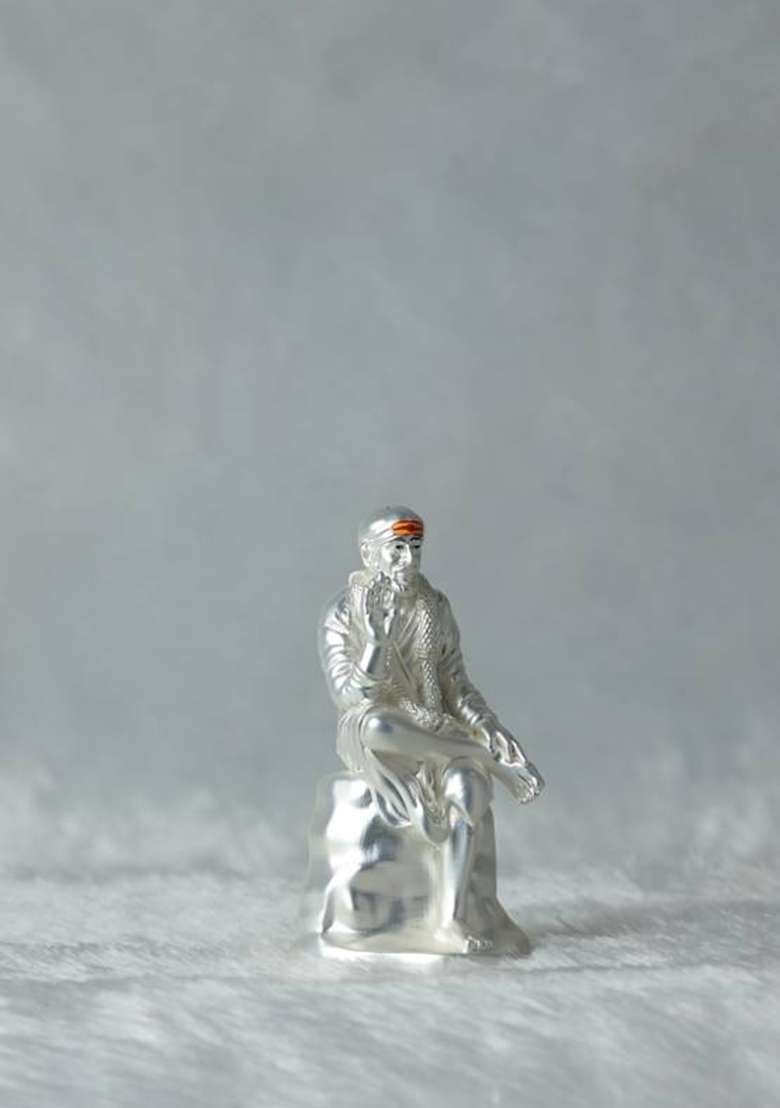 Divya Collection This Silver Plated Sai Baba Idol Decorative Showpiece - 8 Cm(Silver Plated Gold) - Indya