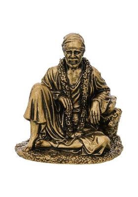 Shyam Antique Creation 4 Inch Shirdi Lord Sai Baba Sitting Statue Sai Baba Idol For Puja Room Car Decor Decorative Showpiece - 10.16 Cm(Brass Gold)