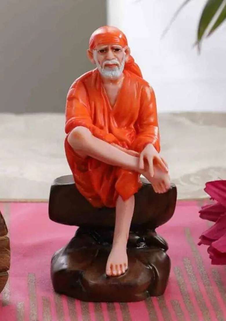 Shree Krishana Traders Shirdi Sai Baba Statue Decorative Showpiece - 12 Cm(Polyresin Orange) - Indya