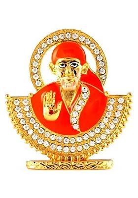 Gct Shirdi Sai Baba Idol (B-76) Metal Statue For Car Dashboard Mandir Pooja Murti Temple Puja Home Decor Office Showpiece (LBH-6.4 X 0.3 X 7 Cm) Decorative Showpiece - 7 Cm(Metal Multicolor)