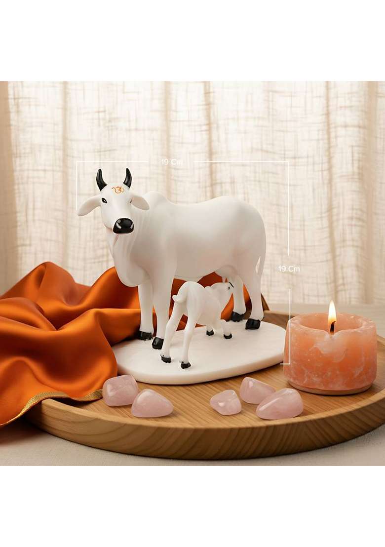 Sai Divyya Cow With Calf Decorative Showpiece - 18 Cm(Marble White) - Indya