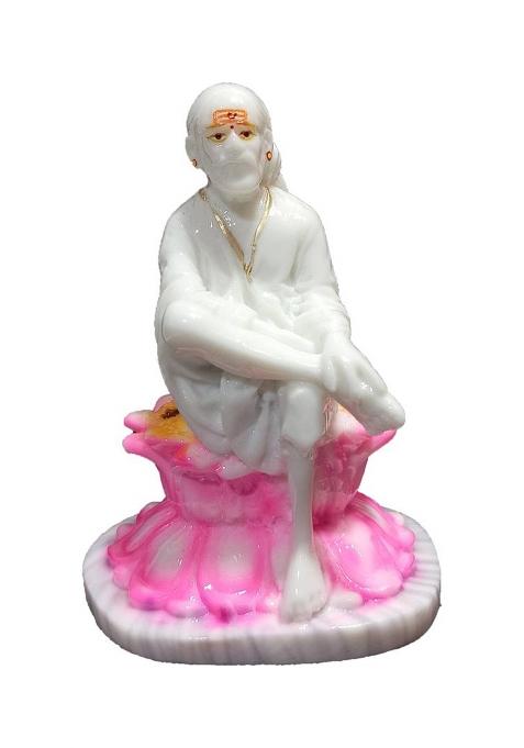 S A Gifts Premium Quality Italian Marble Kamal Sai Baba Idol/Murti For Home And Office Decorative Showpiece - 12 Cm(Marble Pink White)