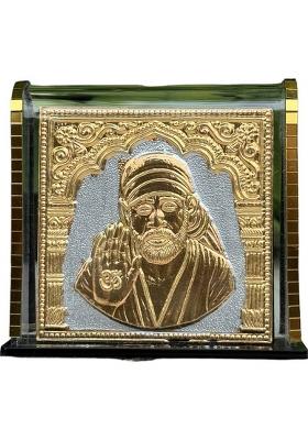 Saichha Gifts Shirdi Saibaba Idol Statue For Car Dashboard Decorative Showpiece - 7.5 Cm(Plastic Brass Gold)
