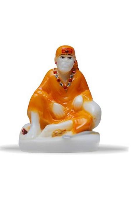 Sai Divya Saibaba Statue/Sitting Position/Yellow Decorative Showpiece - 10 Cm(Marble Multicolor)