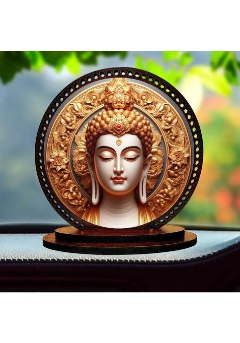 Giftzlane Gautam Buddha Mahavira Siddhartha Car Dashboard Idol Decorative Showpiece - 7.62 Cm(Wood Multicolor)