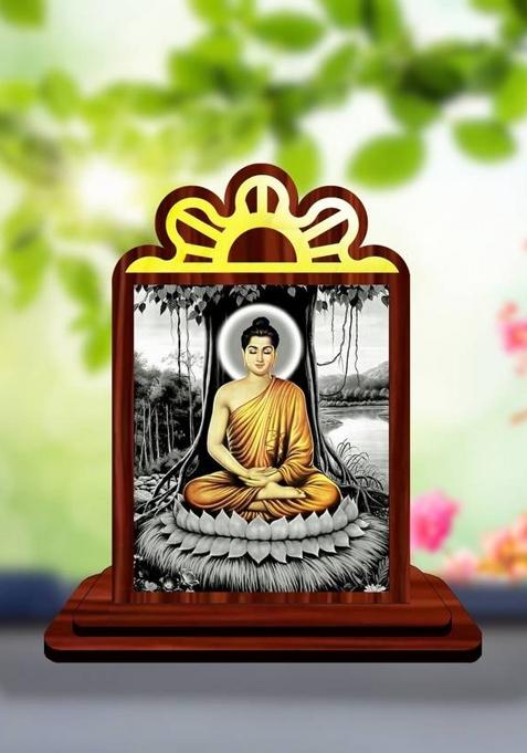 Giftsrange Gautam Buddha Mahavira Siddhartha Car Dashboard Idol Premium Decorative Showpiece - 9.5 Cm(Wood Multicolor)