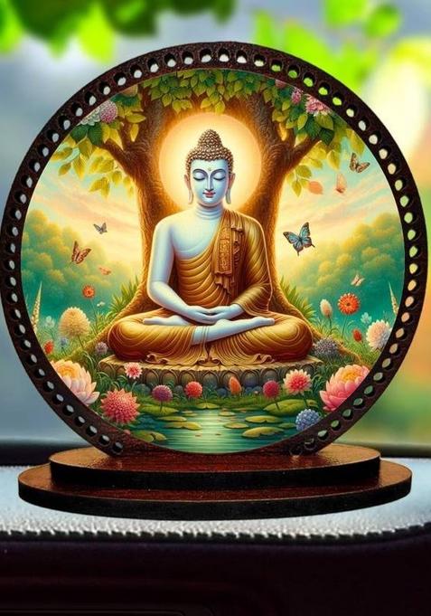 Giftzlane Gautam Buddha Mahavira Siddhartha Car Dashboard Idol Decorative Showpiece - 7.62 Cm(Wood Multicolor)