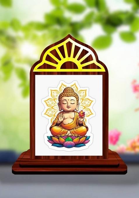 Giftsrange Gautam Buddha Mahavira Siddhartha Car Dashboard Idol Premium Decorative Showpiece - 10 Cm(Wood Multicolor)
