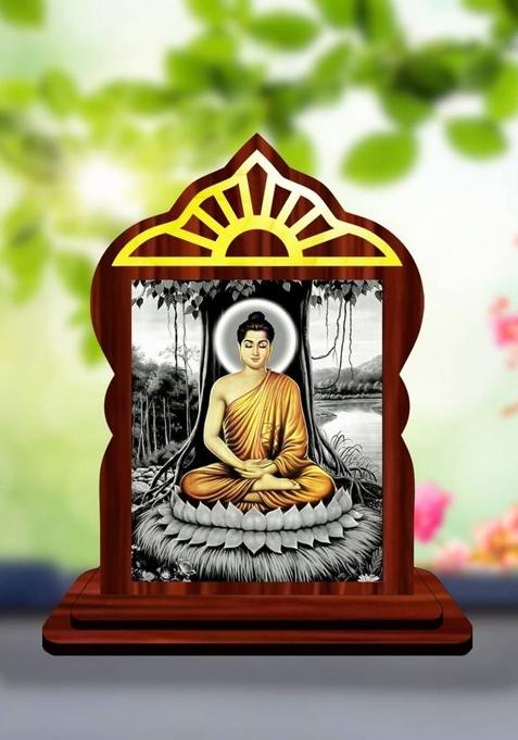 Giftsrange Gautam Buddha Mahavira Siddhartha Car Dashboard Idol Premium Decorative Showpiece - 10.4 Cm(Wood Multicolor)