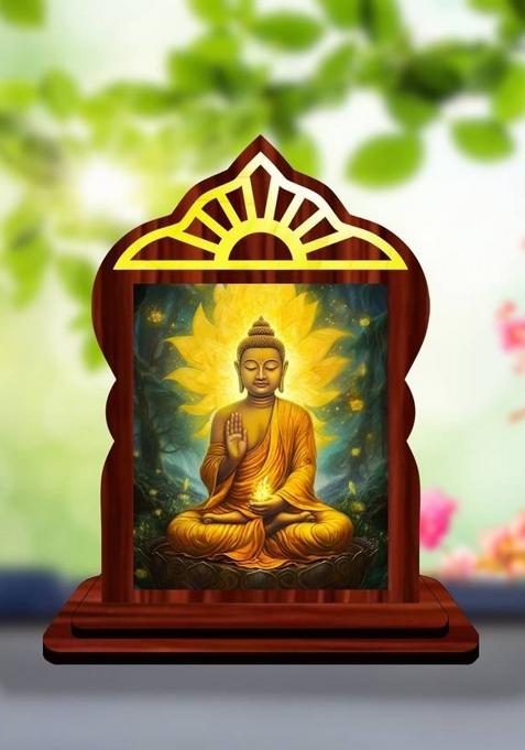 Giftsrange Gautam Buddha Mahavira Siddhartha Car Dashboard Idol Decorative Showpiece - 10.4 Cm(Wood Multicolor)