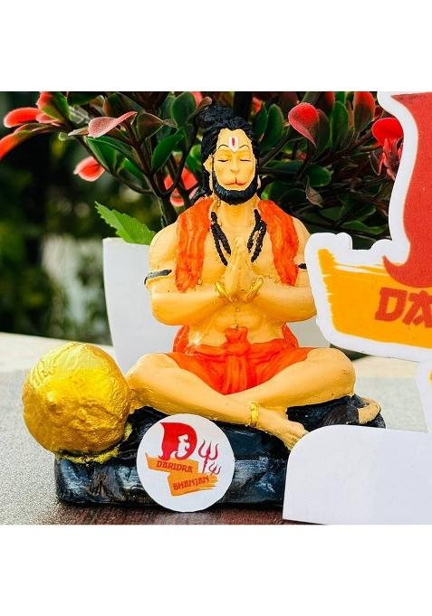 Daridra Bhanjan Marble Finish Mahavir HanumanVeer Bajrangbali Murti Decorative Showpiece - 12 Cm(Resin Multicolor)