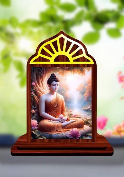 Giftsrange Gautam Buddha Mahavira Siddhartha Car Dashboard Idol Decorative Showpiece - 10 Cm(Wood Multicolor)