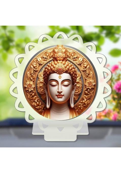 Giftsrange Gautam Buddha Mahavira Siddhartha White Premium Car Dashboard Idol Decorative Showpiece - 8 Cm(Plastic Multicolor White)