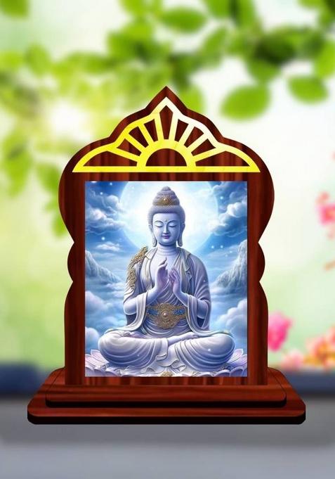 Giftsrange Gautam Buddha Mahavira Siddhartha Car Dashboard Idol Premium Decorative Showpiece - 10.4 Cm(Wood Multicolor)