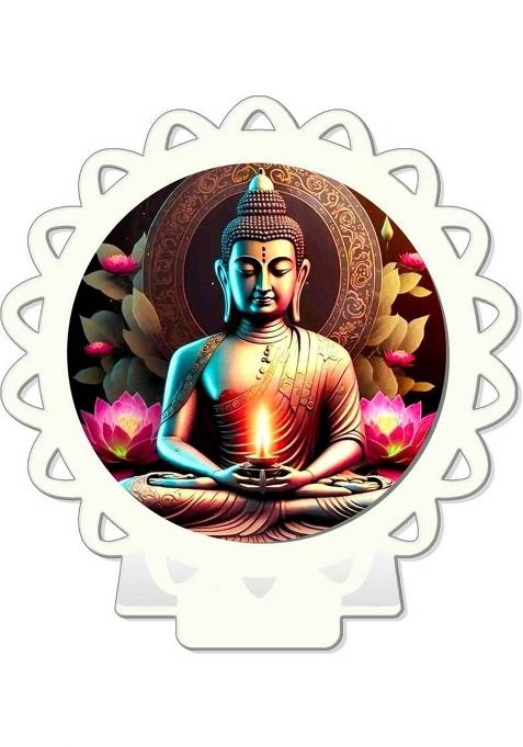 Giftsrange Gautam Buddha Mahavira Car Dashboard Idol White Glossy Decorative Showpiece - 8 Cm(Plastic White)