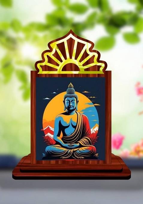 Giftsrange Gautam Buddha Mahavira Siddhartha Car Dashboard Idol Premium Decorative Showpiece - 10.5 Cm(Wood Multicolor)