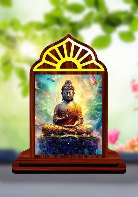 Giftsrange Gautam Buddha Mahavira Siddhartha Car Dashboard Idol Decorative Showpiece - 10 Cm(Wood Multicolor)