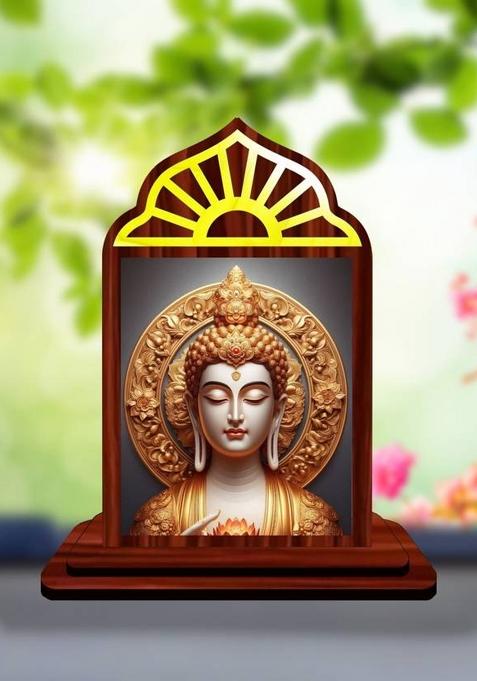Giftsrange Gautam Buddha Mahavira Siddhartha Car Dashboard Idol Premium Decorative Showpiece - 10 Cm(Wood Multicolor)