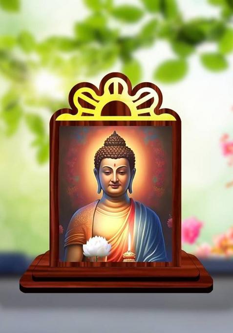 Giftsrange Gautam Buddha Mahavira Siddhartha Car Dashboard Idol Decorative Showpiece - 9.5 Cm(Wood Multicolor)