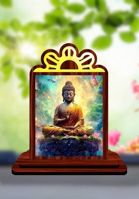 Giftsrange Gautam Buddha Mahavira Siddhartha Car Dashboard Idol Premium Decorative Showpiece - 9.5 Cm(Wood Multicolor)