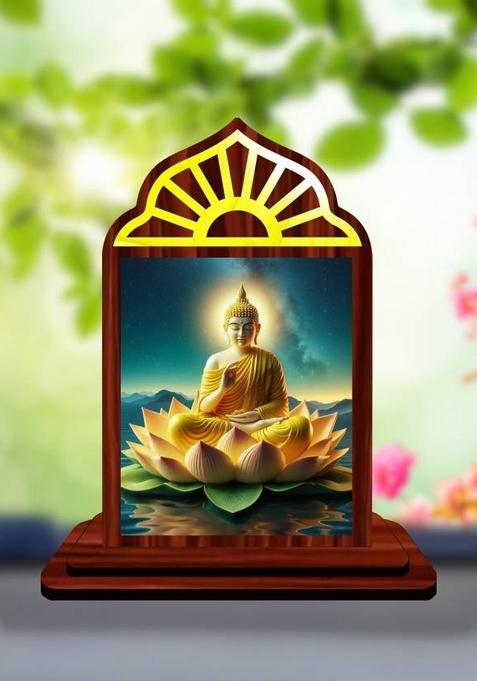 Giftsrange Gautam Buddha Mahavira Siddhartha Car Dashboard Idol Premium Decorative Showpiece - 10 Cm(Wood Multicolor)