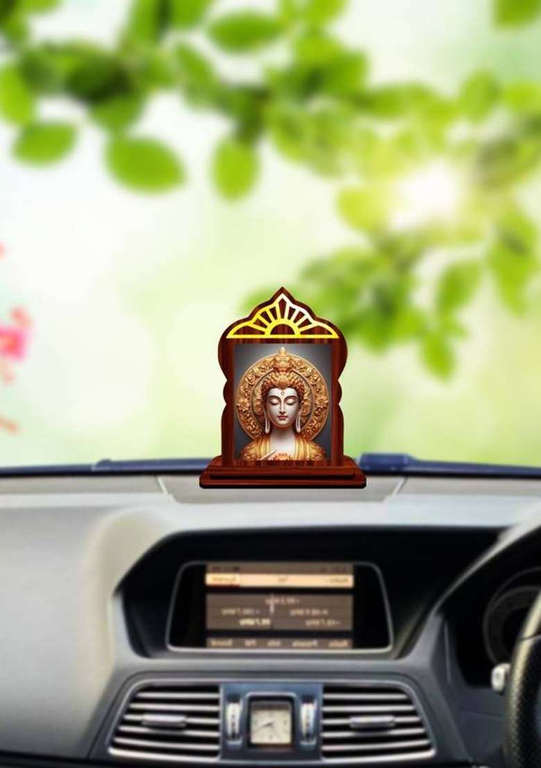 Giftzlane Gautam Buddha Mahavira Siddhartha Car Dashboard Idol Premium Decorative Showpiece - 10.5 Cm(Wood Multicolor) - Indya
