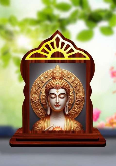 Giftzlane Gautam Buddha Mahavira Siddhartha Car Dashboard Idol Premium Decorative Showpiece - 10.5 Cm(Wood Multicolor)