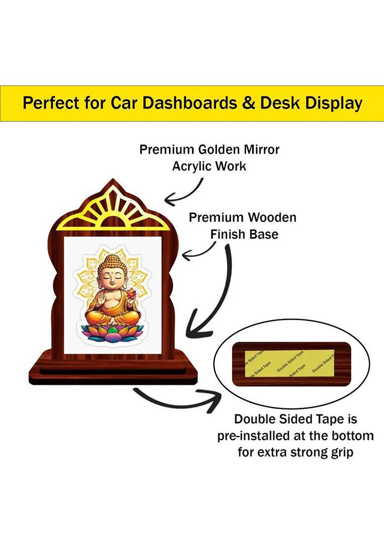 Giftsrange Gautam Buddha Mahavira Siddhartha Car Dashboard Idol Decorative Showpiece - 10.4 Cm(Wood Multicolor) - Indya