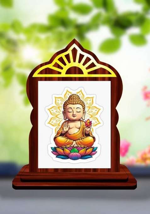 Giftsrange Gautam Buddha Mahavira Siddhartha Car Dashboard Idol Decorative Showpiece - 10.4 Cm(Wood Multicolor)