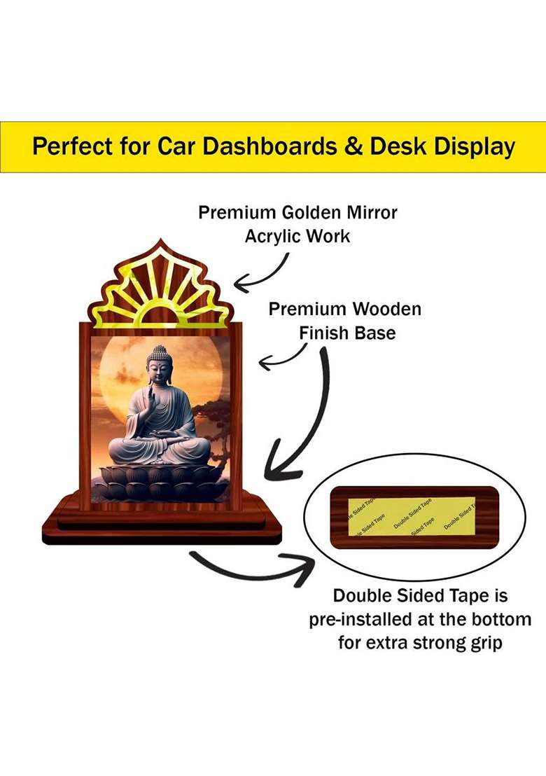 Giftzlane Gautam Buddha Mahavira Siddhartha Car Dashboard Idol Premium Decorative Showpiece - 10.5 Cm(Wood Multicolor) - Indya