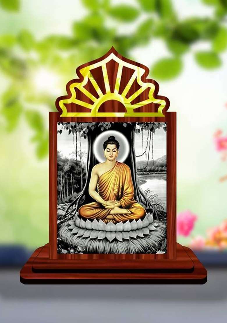 Giftsrange Gautam Buddha Mahavira Siddhartha Car Dashboard Idol Premium Decorative Showpiece - 10.5 Cm(Wood Multicolor) - Indya