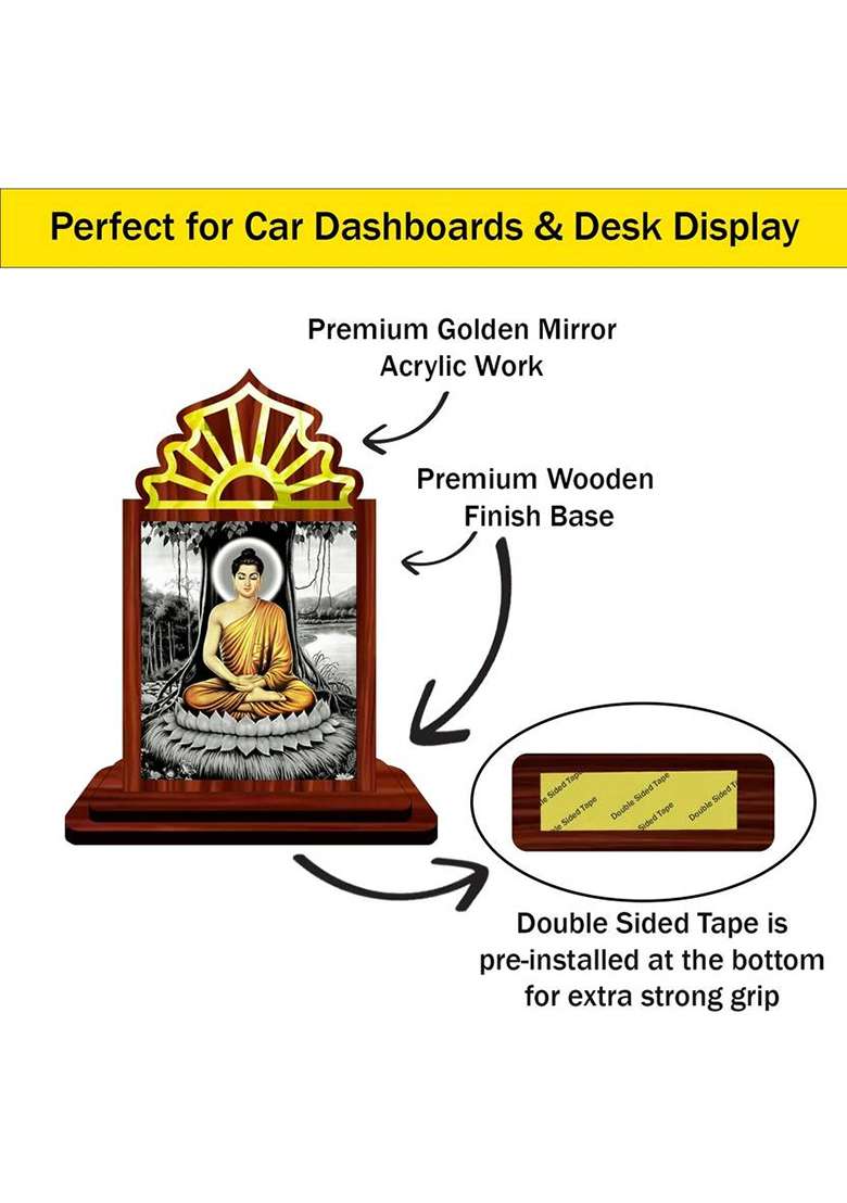 Giftsrange Gautam Buddha Mahavira Siddhartha Car Dashboard Idol Premium Decorative Showpiece - 10.5 Cm(Wood Multicolor) - Indya