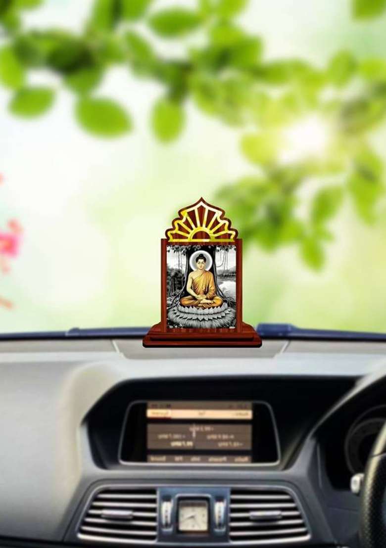 Giftsrange Gautam Buddha Mahavira Siddhartha Car Dashboard Idol Premium Decorative Showpiece - 10.5 Cm(Wood Multicolor) - Indya