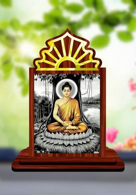 Giftsrange Gautam Buddha Mahavira Siddhartha Car Dashboard Idol Premium Decorative Showpiece - 10.5 Cm(Wood Multicolor)