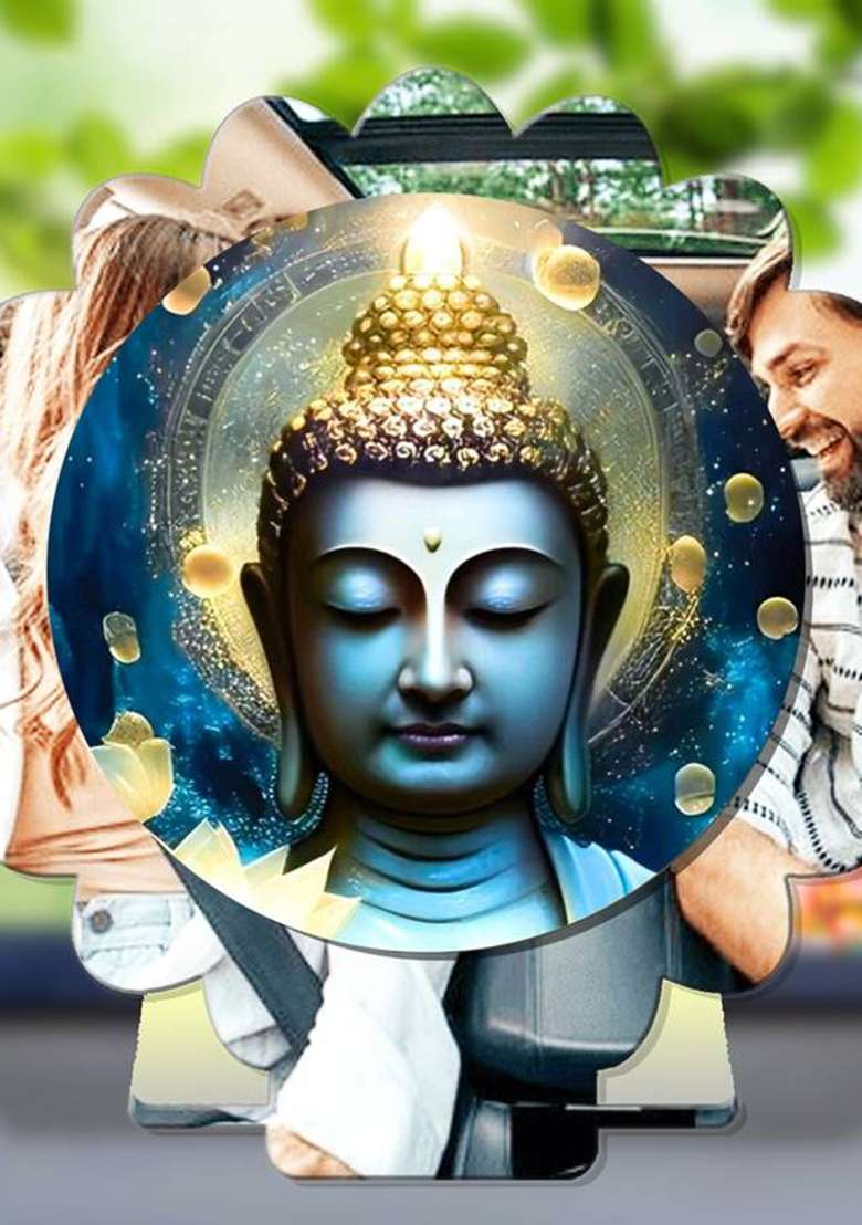 Giftsrange Gautam Buddha Mahavira Siddhartha Silver Mirror Shine Car Dashboard Idol Decorative Showpiece - 8 Cm(Plastic Multicolor Silver) - Indya