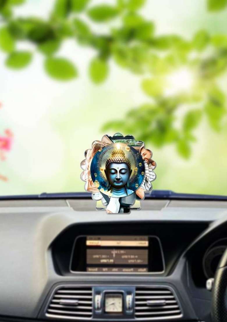 Giftsrange Gautam Buddha Mahavira Siddhartha Silver Mirror Shine Car Dashboard Idol Decorative Showpiece - 8 Cm(Plastic Multicolor Silver) - Indya