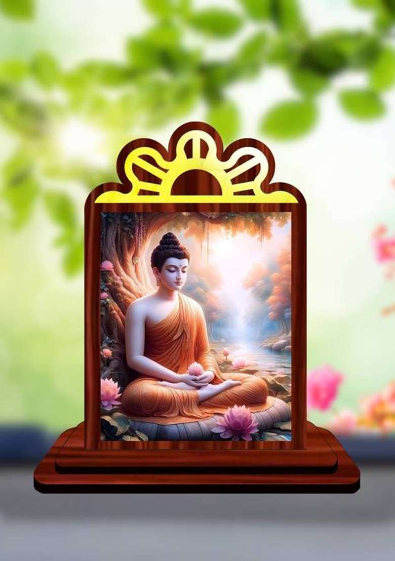 Giftsrange Gautam Buddha Mahavira Siddhartha Car Dashboard Idol Premium Decorative Showpiece - 9.5 Cm(Wood Multicolor) - Indya