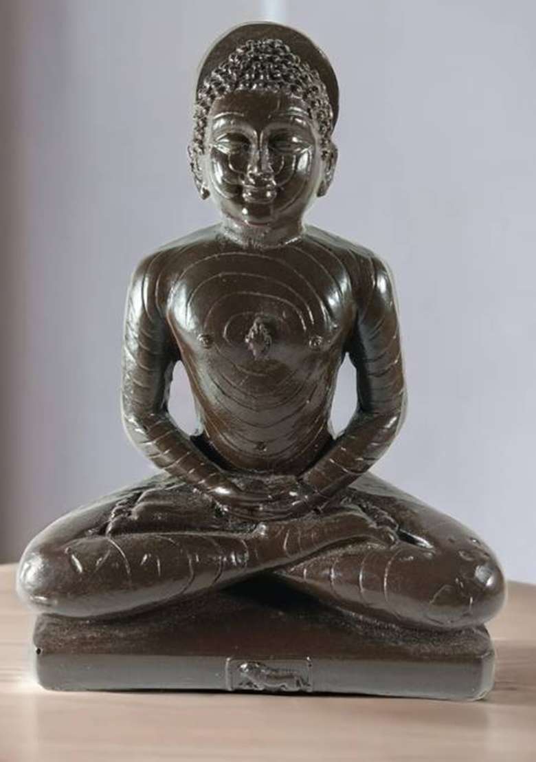 Abhishar Creations Mahavir Jain Statue Figurine Mahavir Swami Murti Statue Idol Sculptur Decorative Showpiece - 19 Cm(Resin Black) - Indya