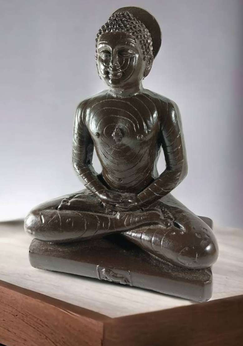 Abhishar Creations Mahavir Jain Statue Figurine Mahavir Swami Murti Statue Idol Sculptur Decorative Showpiece - 19 Cm(Resin Black) - Indya