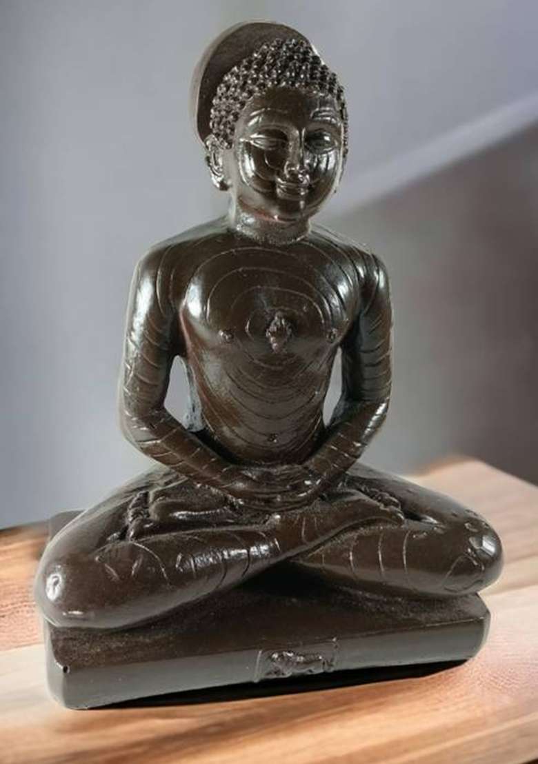 Abhishar Creations Mahavir Jain Statue Figurine Mahavir Swami Murti Statue Idol Sculptur Decorative Showpiece - 19 Cm(Resin Black) - Indya