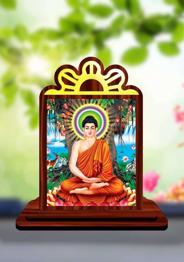 Giftsrange Gautam Buddha Mahavira Siddhartha Car Dashboard Idol Decorative Showpiece - 9.5 Cm(Wood Multicolor) - Indya