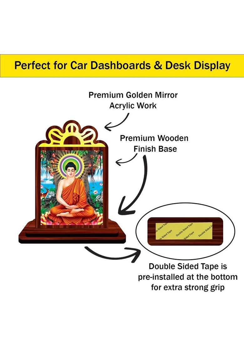 Giftsrange Gautam Buddha Mahavira Siddhartha Car Dashboard Idol Decorative Showpiece - 9.5 Cm(Wood Multicolor) - Indya