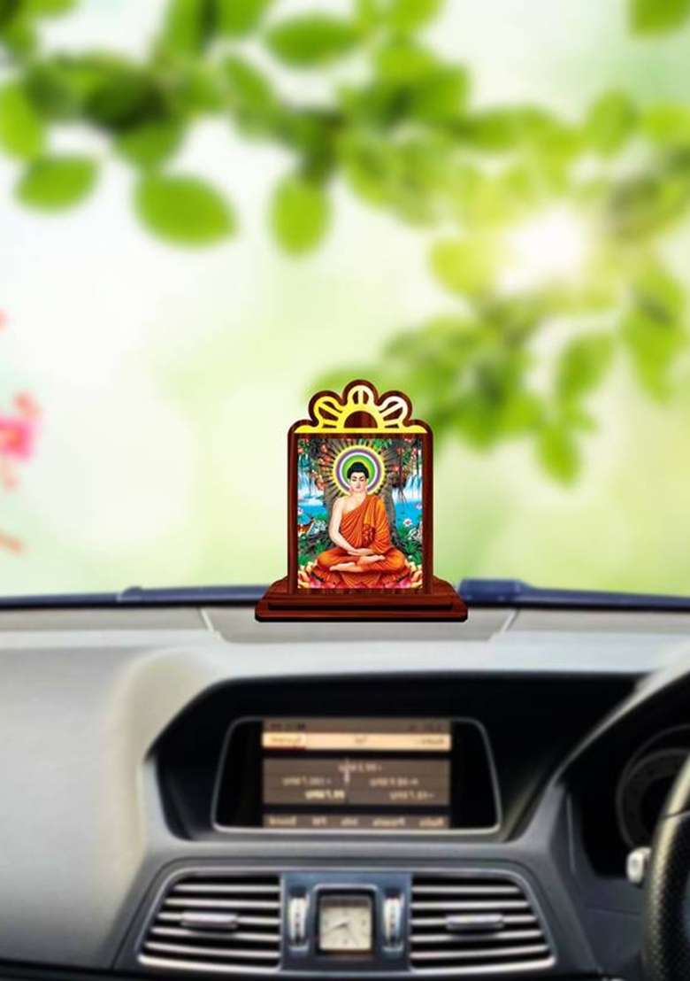 Giftsrange Gautam Buddha Mahavira Siddhartha Car Dashboard Idol Decorative Showpiece - 9.5 Cm(Wood Multicolor) - Indya