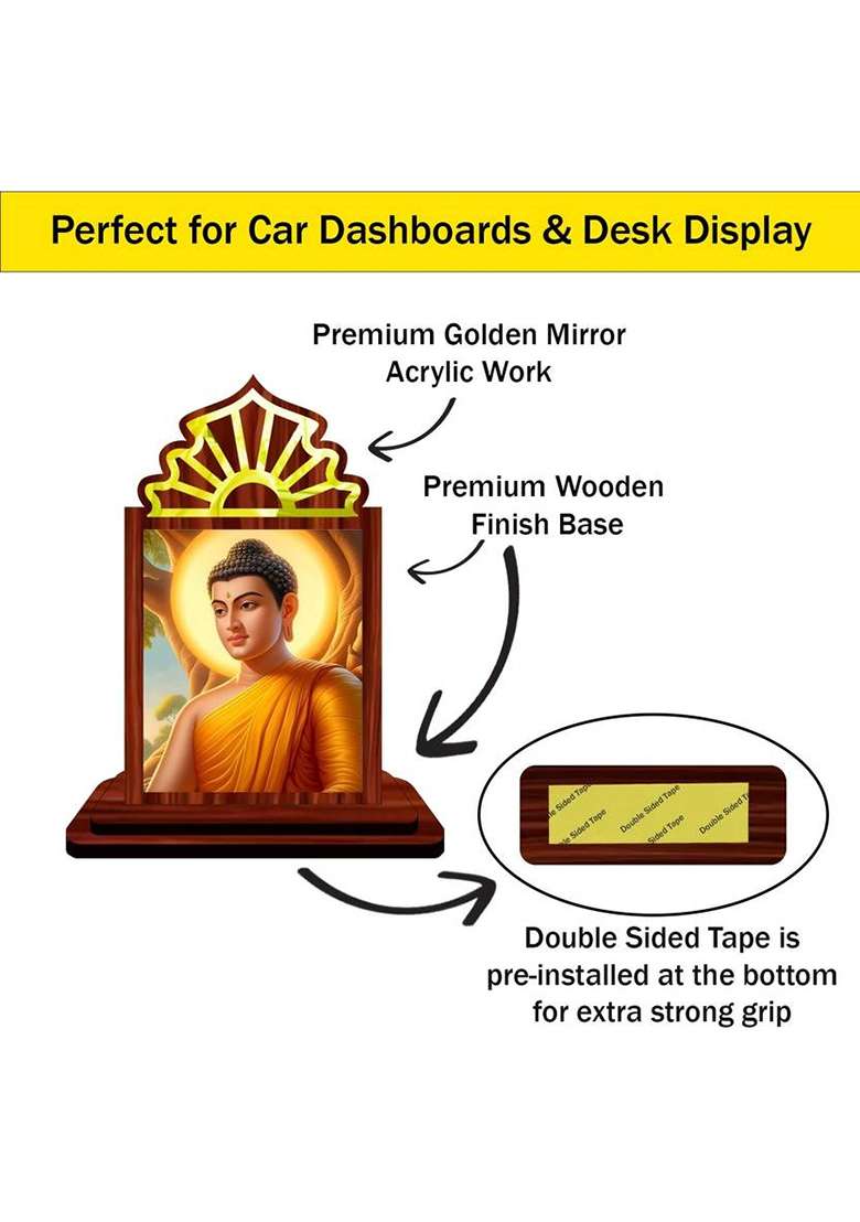 Giftsrange Gautam Buddha Mahavira Siddhartha Car Dashboard Idol Premium Decorative Showpiece - 10.5 Cm(Wood Multicolor) - Indya