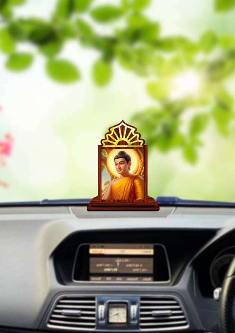 Giftsrange Gautam Buddha Mahavira Siddhartha Car Dashboard Idol Premium Decorative Showpiece - 10.5 Cm(Wood Multicolor) - Indya