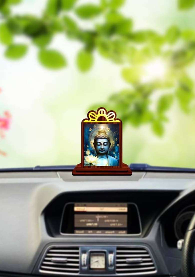 Giftsrange Gautam Buddha Mahavira Siddhartha Car Dashboard Idol Decorative Showpiece - 9.5 Cm(Wood Multicolor) - Indya