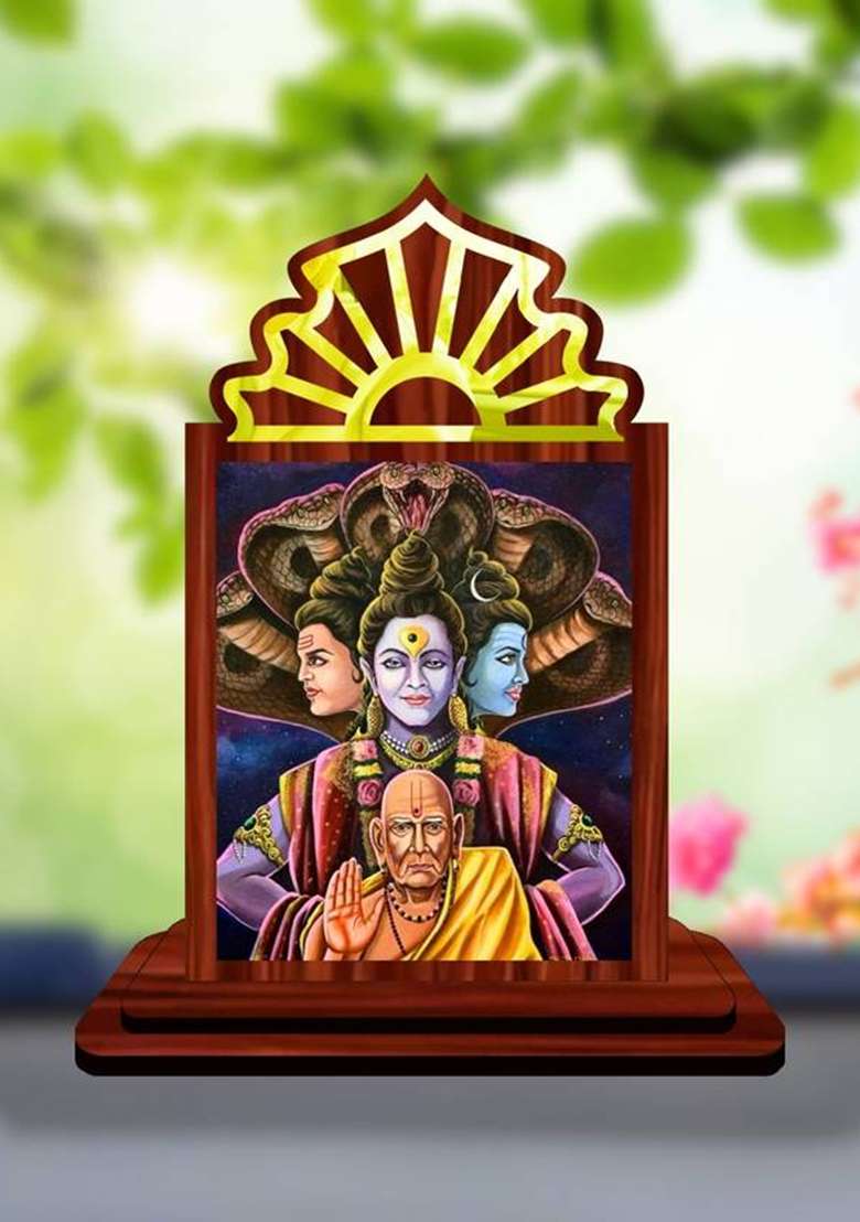 Giftsrange Akkalkot Swami Samarth Car Dashboard Idol Decorative Showpiece - 10.5 Cm(Wood Multicolor) - Indya