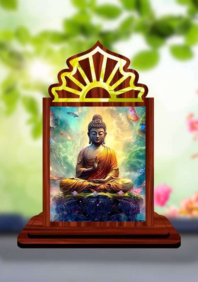 Giftsrange Gautam Buddha Mahavira Siddhartha Car Dashboard Idol Premium Decorative Showpiece - 10.5 Cm(Wood Multicolor) - Indya